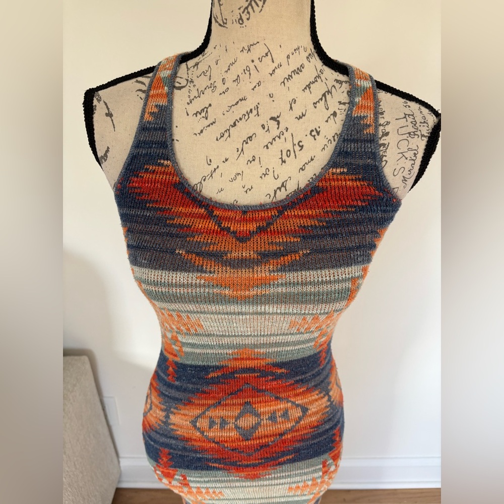 Denim & Supply Ralph Lauren Tribal Print Maxi Dress in Blue, Orange, Red - Picture 4 of 9